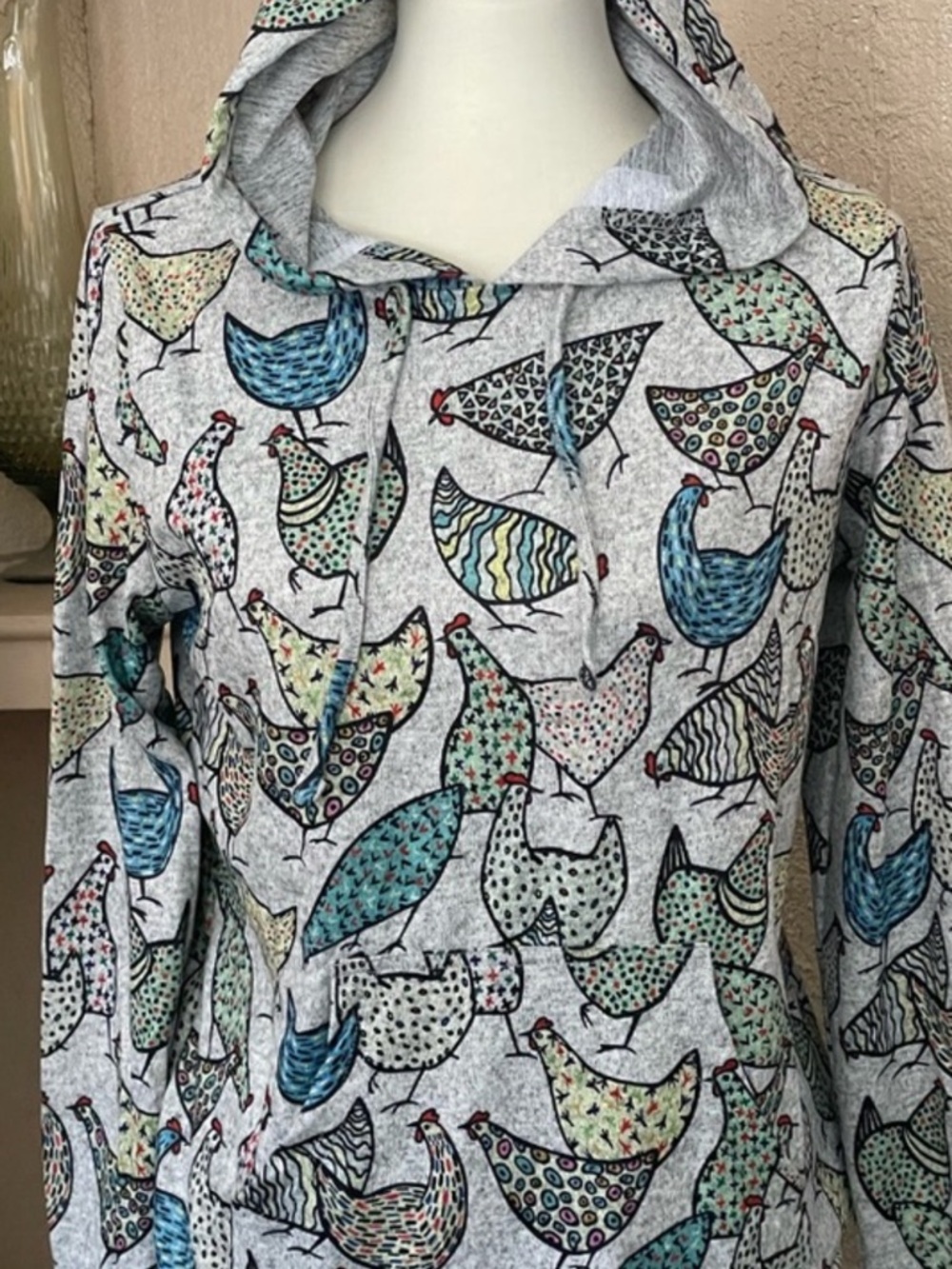 La soul grey Hoodie with Colorful Chicken Print